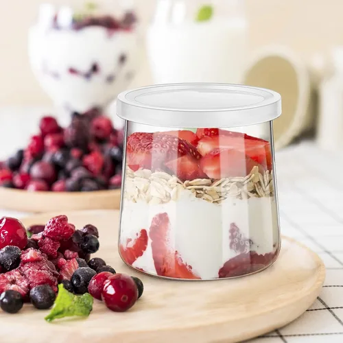Miniatura 7 de Oui - Tapas para tarros de yogur, 32 tapas de plástico para tarros de yogur selladas contra fugas, tapas de repuesto con etiqueta para tarros de 32