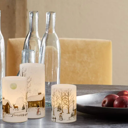 Miniatura 7 de Eldnacele Velas de Navidad sin llama con muñeco de nieve, parpadeantes, con temporizador de ciclo diario automático, velas LED de pilas blancas