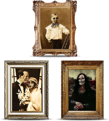 BBTO Decoraciones de Halloween 3D cambiantes de cara de terror, retratos en movimiento, retratos de mansión gótica, marco de fotos de mesa,