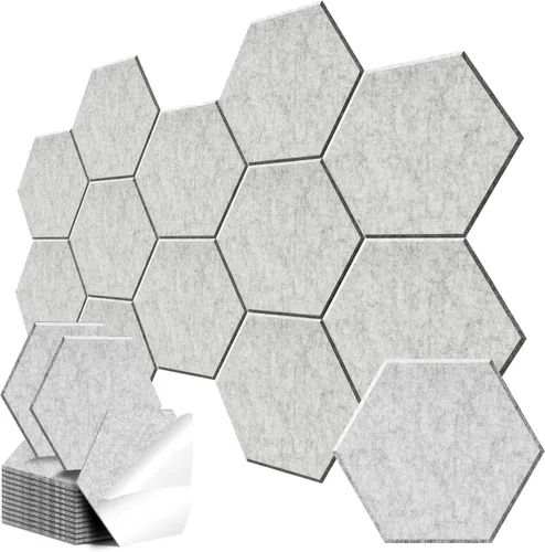 Miniatura 9 de Paquete de 12 paneles acústicos hexagonales, paneles autoadhesivos para amortiguar el sonido, paneles de espuma a prueba de sonido para paredes