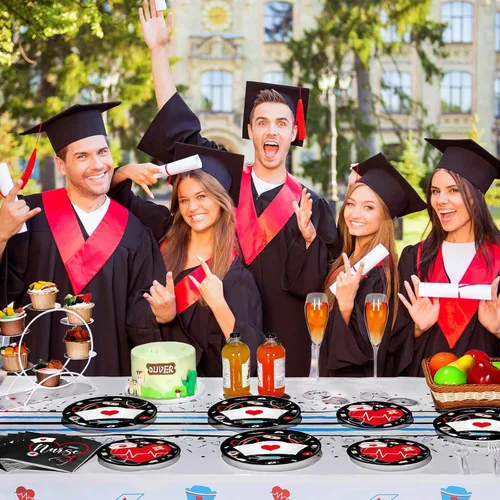 Miniatura 5 de 200 piezas de decoraciones de fiesta de enfermería de graduación, platos de fiesta de la semana del médico, incluye platos desechables de papel de 9