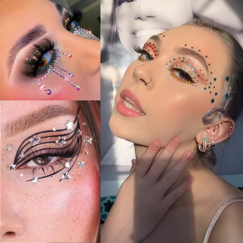 Miniatura 2 de 8 hojas de gemas faciales para maquillaje, 20 colores, diamantes de imitación, perlas para el cabello, gemas para ojos, joyas para el cuerpo, arte