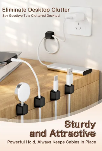 Miniatura 8 de Maveek - Clip magnético para cables, paquete de 5 soportes para cables, organizador de cables magnéticos, organizador de escritorio, pared, mesa