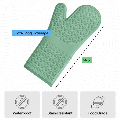 Miniatura 4 de GORILLA GRIP Guantes de horno de silicona suave sin BPA, 14.5 x 8.3, resistentes al calor e impermeables, forro de algodón grueso, agarre flexible