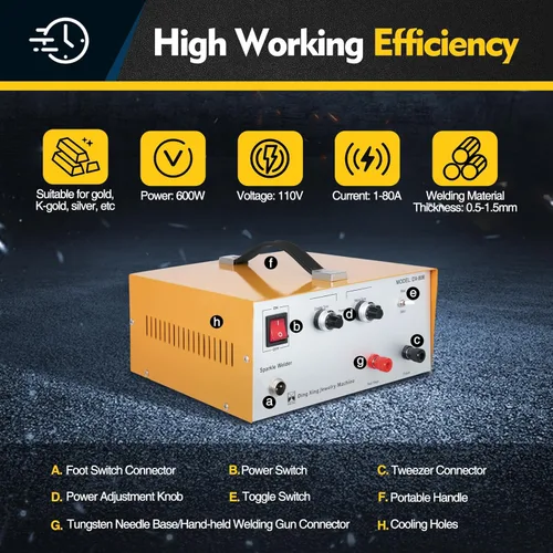 Miniatura 3 de Máquina de soldadura por puntos de joyería, soldador de puntos de brillo de pulso 110 V 80 A, máquina de soldadura por puntos portátil con mango DIY