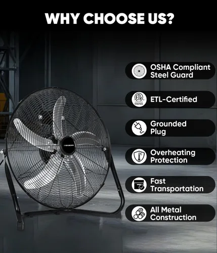 Miniatura 2 de KEN BROWN Ventilador de piso de alta velocidad de 20 pulgadas, ventilador de caja de 5 cuchillas de aluminio con 3 velocidades, 4650 CFM
