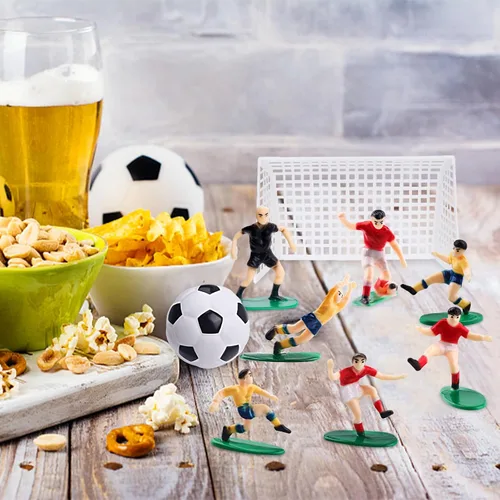 Miniatura 7 de Decoración para pastel de fútbol, 18 piezas, decoración de pastel de fútbol, portería, pasteles, cupcakes, figura de jugador de fútbol para hombres 3