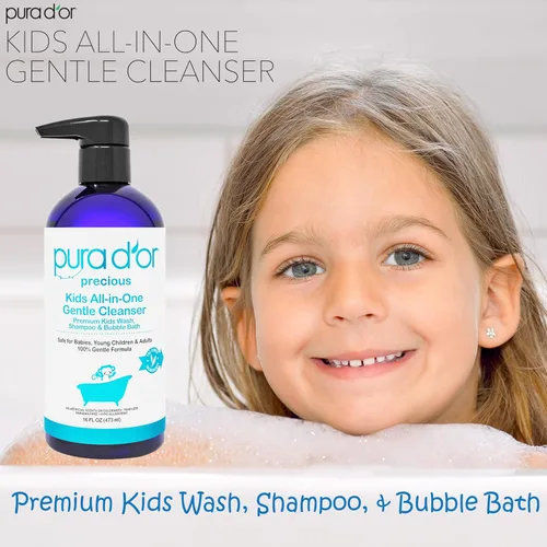 Miniatura 5 de PURA D'OR Lavado para niños de 16 onzas – Limpiador suave todo en uno – Base biológica USDA, sin sulfatos, sin desgarros, hipoalergénico, premium