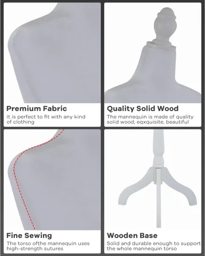 Miniatura 3 de Soporte de torso para maniquí, altura ajustable de 49.6 a 63.4 pulgadas, forma de vestido femenino para costura, pantalla portátil con base de Blanco