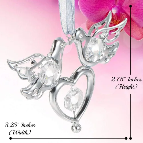 Miniatura 3 de Matashi Adorno colgante de palomas de amor con tachuelas de cristal cromado con corazón, símbolo romántico de amor, perfecto para Navidad, día