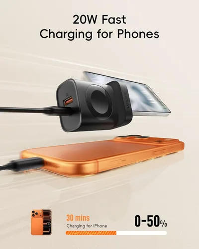 Miniatura 4 de VRURC Cargador para iPhone y Apple Watch, bloque de carga rápida USB C de 20 W, adaptador de viaje compacto 3 en 1 con 2 puertos para iPhone