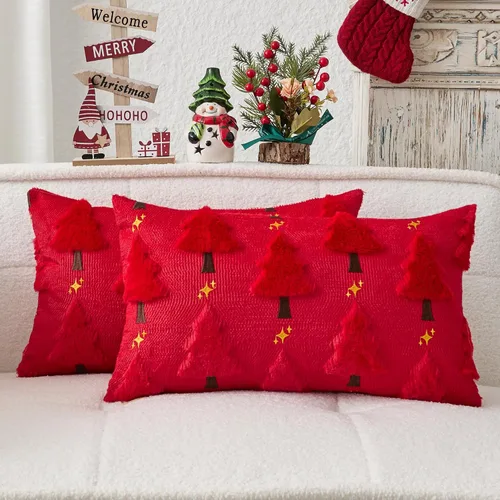 Miniatura 13 de Kevin Textile - Fundas de almohada con diseño de árbol de Navidad de 16 x 16 pulgadas, juego de 2, bordado de lujo, felpa suave, piel sintética