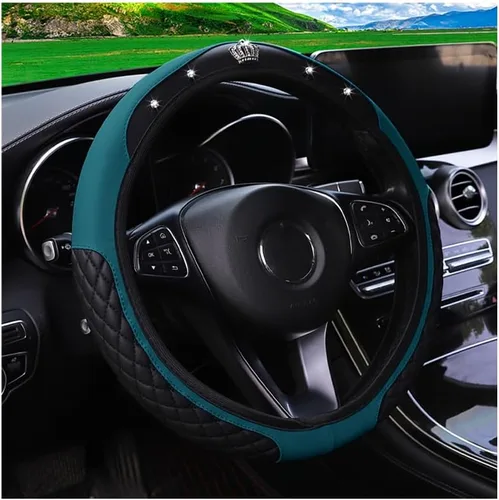Miniatura 12 de Funda brillante para volante de automóvil, protector de cuero con diamantes de imitación de cristal para automóvil, accesorios de decoración