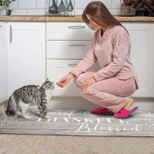 Miniatura 7 de Grateful Thankful Blessed - Juego de 2 alfombras de cocina antideslizantes beige y alfombrillas acolchadas cómodas para cocina, suelo de cocina