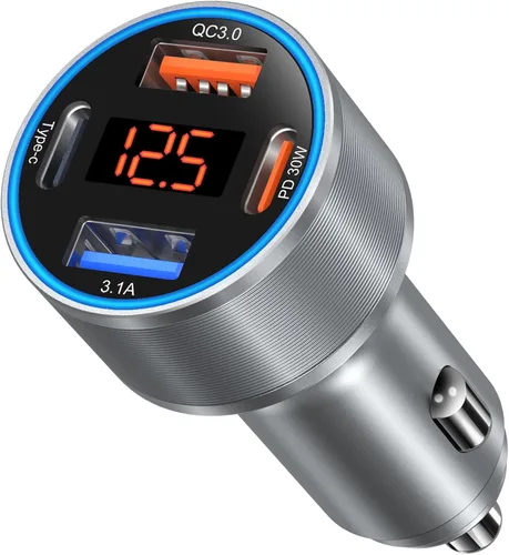 Miniatura 11 de Cargador de coche 5 unidades, 65 W 12 V USB Multi Port QC/PD 3.0 carga rápida adaptador de encendedor de cigarrillos dual USB-C y USB-A cargador Gris