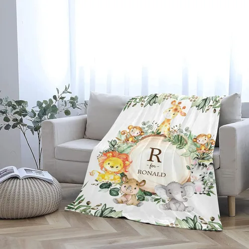 Miniatura 5 de Manta de bebé personalizada de animales de la selva con nombre, manta de bebé personalizada para niños y niñas, aventura espera cosas, manta