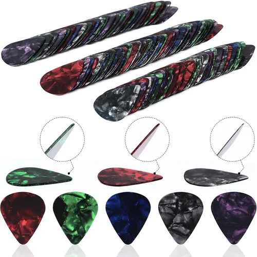Miniatura 9 de Augshy - Púas para guitarra, paquete de 150 unidades de variedad de púas de celuloide premium, calibres delgados, medianos y pesados para guitarra