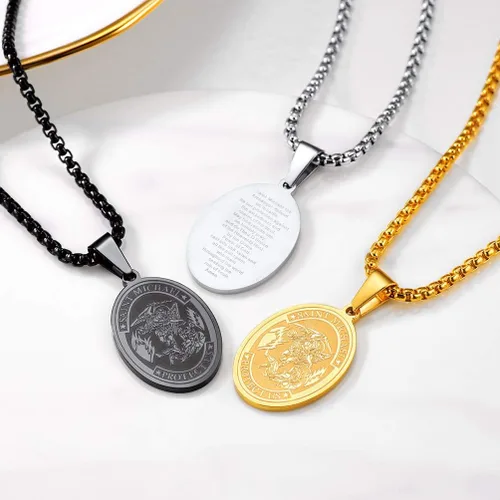 Miniatura 6 de Prosteel. - Collar con dije y cadena de San Miguel Arcángel, joyería religiosa católica.