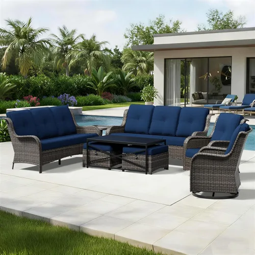 Miniatura 188 de Joyside Juego de sillas de mimbre para patio, juego de 3 piezas de mimbre para exteriores con 2 sillas reposabrazos y 1 mesa auxiliar para terraza