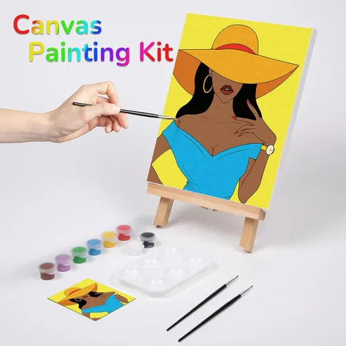 Miniatura 2 de VOCHIC Kit de pintura de lienzo predibujado para adultos, kits de fiesta de pintura y sorbos, suministros de fiesta de 8 x 10 pulgadas, 1 caballete