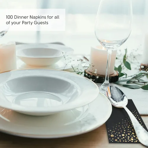 Miniatura 5 de The Essential Concierge Elegantes servilletas de cena negras, desechables de 7.5 x 4.25 pulgadas, servilletas de cena negras y doradas, 100