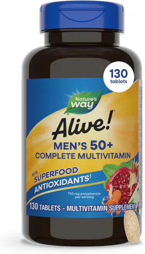 Nature's Way ¡Alive! Multivitamínico completo para hombres de más de 50 años, soporta múltiples sistemas corporales*, apoya la energía celular*,