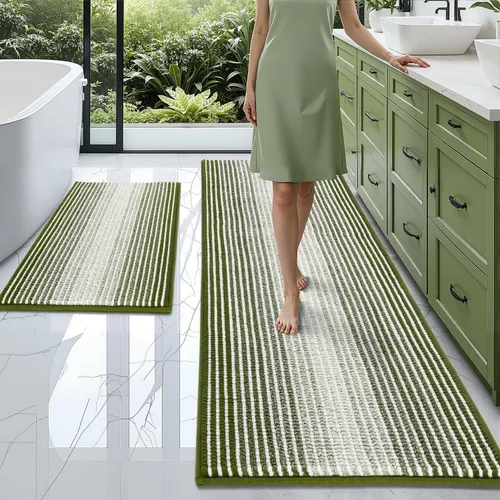 Miniatura 41 de BSICPRO Juegos de Alfombras y Tapetes para Baño, Juego de Alfombra de Baño de Felpilla Gruesa Absorbente de 2 Piezas Antideslizante, Tapetes Suaves