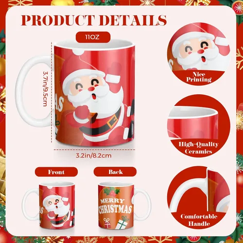Miniatura 2 de Nuogo Paquete de 8 tazas de café de Navidad de cerámica, tazas de cerámica apilables para fiesta de vacaciones, tazas de cerámica para regalo