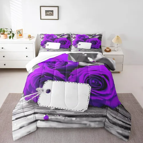 Miniatura 17 de Juego de edredón de rosas rojas, tamaño individual, juego de ropa de cama floral rojo degradado negro para niñas, mujeres, niños, adolescentes