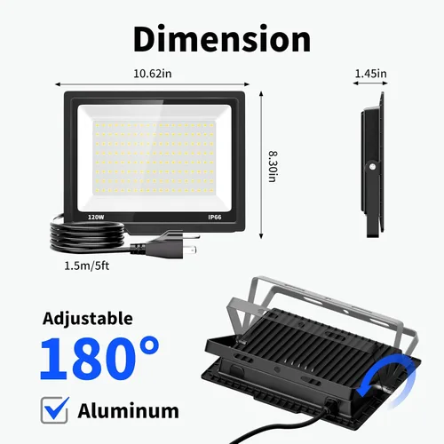 Miniatura 6 de Luces de inundación de 120 W para exteriores, luz de seguridad LED más brillante de 14400 lm con enchufe, impermeable IP66, reflector de luz diurna