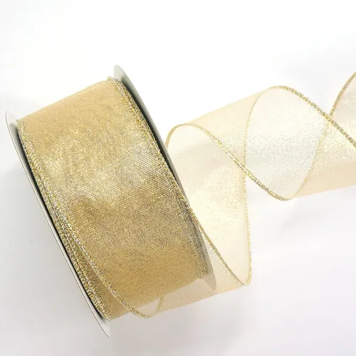 Miniatura 5 de ALTIER - Cinta con alambre metálica dorada ligera de 2.5 pulgadas x 40 yardas para decoración navideña del hogar, envoltura de regalos, fabricación