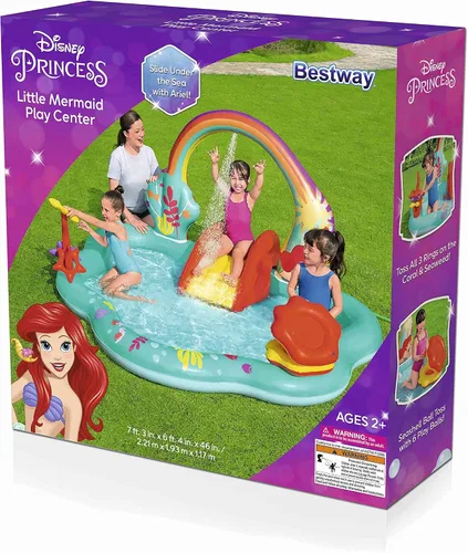 Miniatura 8 de Disney Little Mermaid - Piscina inflable para niños, centro de actividades acuáticas con tobogán, lanzamiento de anillo y juego de lanzamiento