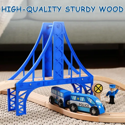 Miniatura 6 de SainSmart Jr. Juego de tren de madera – Juego interactivo de policía para niños Juguete de construcción con tren, figuras y accesorios