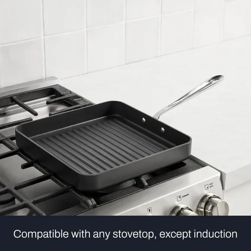 Miniatura 2 de All-Clad HA1 - Parrilla anodizada dura antiadherente de 11x11 pulgadas apta para horno a 350°F, ollas y sartenes, juego de utensilios de cocina negro