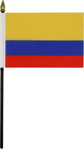 Miniatura 2 de Venezuela Old 7 estrellas con brazos Bandera de mesa 4'' x 6'' - Antigua bandera venezolana de escritorio 5.9 x 3.9 in - tapa de lanza dorada - AZ