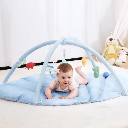 Miniatura 12 de ANGELBLISS Gimnasio de juego para bebé de 5 en 1, tapete reversible para tiempo de barriga con 5 juguetes sensoriales para el desarrollo basado
