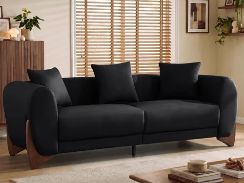Miniatura 11 de Sofá Sherpa Boucle Moderno Tipo Nube de 3 Plazas de 87", Sofá con Patas de Madera Maciza, Asiento Extra Profundo de 25", Cómodo Sofá Tapizado
