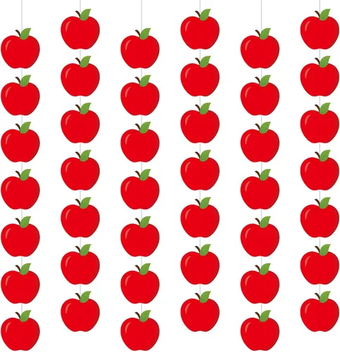 Miniatura 14 de Sinload 8 piezas de decoraciones de manzana para el aula, guirnalda de manzanas rojas, pancarta de regreso a la escuela, recortes de papel