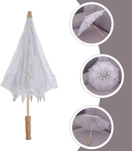 Miniatura 4 de Toyvian Sombrilla de encaje bordado para boda, paraguas decorativo para fotografía, paraguas chino para disfraces de boda, decoración de cosplay
