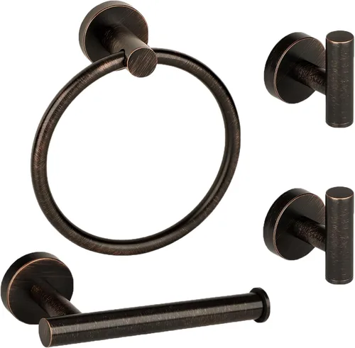 Miniatura 14 de El juego de 4 piezas de accesorios de baño de acero inoxidable dorado cepillado incluye anillo para toalla de mano, soporte para papel higiénico y 2