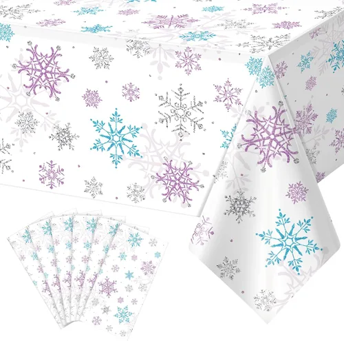 Miniatura 28 de 3 Piezas Decoraciones de Mantel de Fiesta de Plástico con Copos de Nieve de Navidad, Cartel de Fondo Navideño Azul con Copo de Nieve Blanco Cubierta