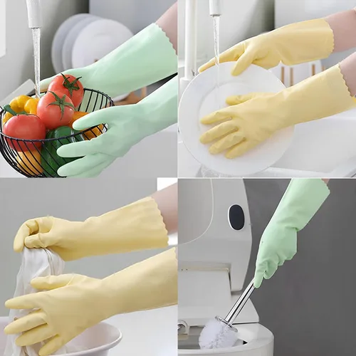 Miniatura 6 de KINGFINGER 3 Pairs PVC Kitchen Gloves, Colorful Reusable Dish Gloves for Cleaning Bathroom, Cute Dishwashing Glove