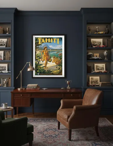Miniatura 4 de Tahiti - Oceanic Steamship Company - Tahitian Native with Fruit and Flower Leis - Vintage Ocean Liner Travel Poster by Kerne Erickson - Master Art