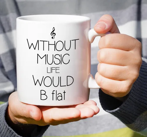 Miniatura 4 de Retreez - Taza divertida con texto en inglés "Without Music Life Would B Flat Musician", 325 ml, tazas de café de cerámica, divertidas, sarcásticas