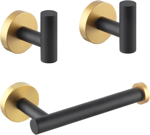 Miniatura 11 de GERZWY Moderno juego de accesorios de baño de 3 piezas, soporte para papel higiénico y 2 ganchos para toallas, montaje en pared, acero inoxidable