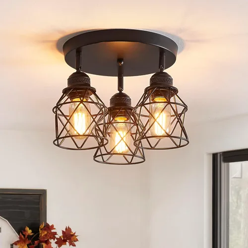Miniatura 13 de Luminarias de techo para cocina de 4 luces con montaje al techo, lámpara de techo empotrada negra ajustable multidireccional, lámpara de jaula