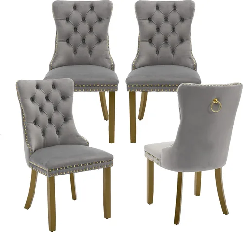 Miniatura 130 de LKTART Juego de 2 sillas de comedor de terciopelo, sillas de comedor copetudas con ribete de anillo de clavo, silla de comedor tapizada con patas
