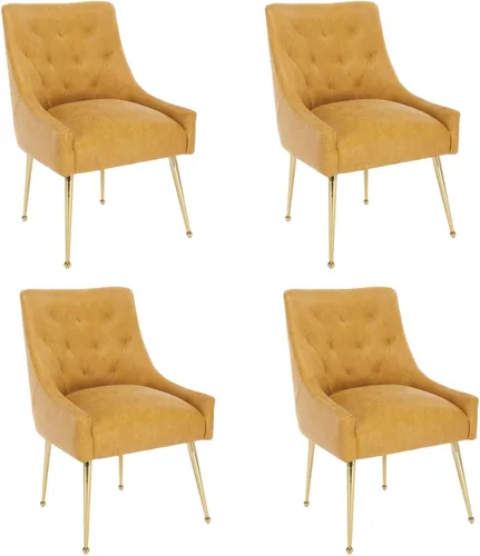 Miniatura 7 de Juego de 2 sillas de comedor, sillas de comedor modernas de terciopelo con patas doradas, elegantes sillas decorativas acolchadas para recepción