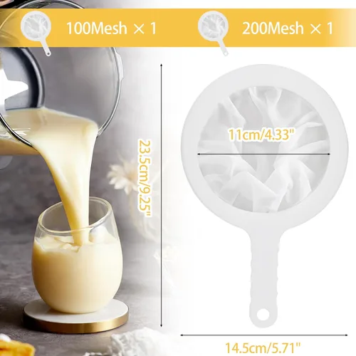 Miniatura 3 de Uenhoy 2 coladores de malla de nailon ultrafinos 100/200 de malla para cocina, yogur, colador de plasitc con asa, filtro de tamiz para alimentos