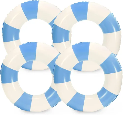 Whaline Flotador inflable de natación de 4 piezas, anillo de natación a rayas, divertido estampado para piscina, tumbona, tubo para verano,